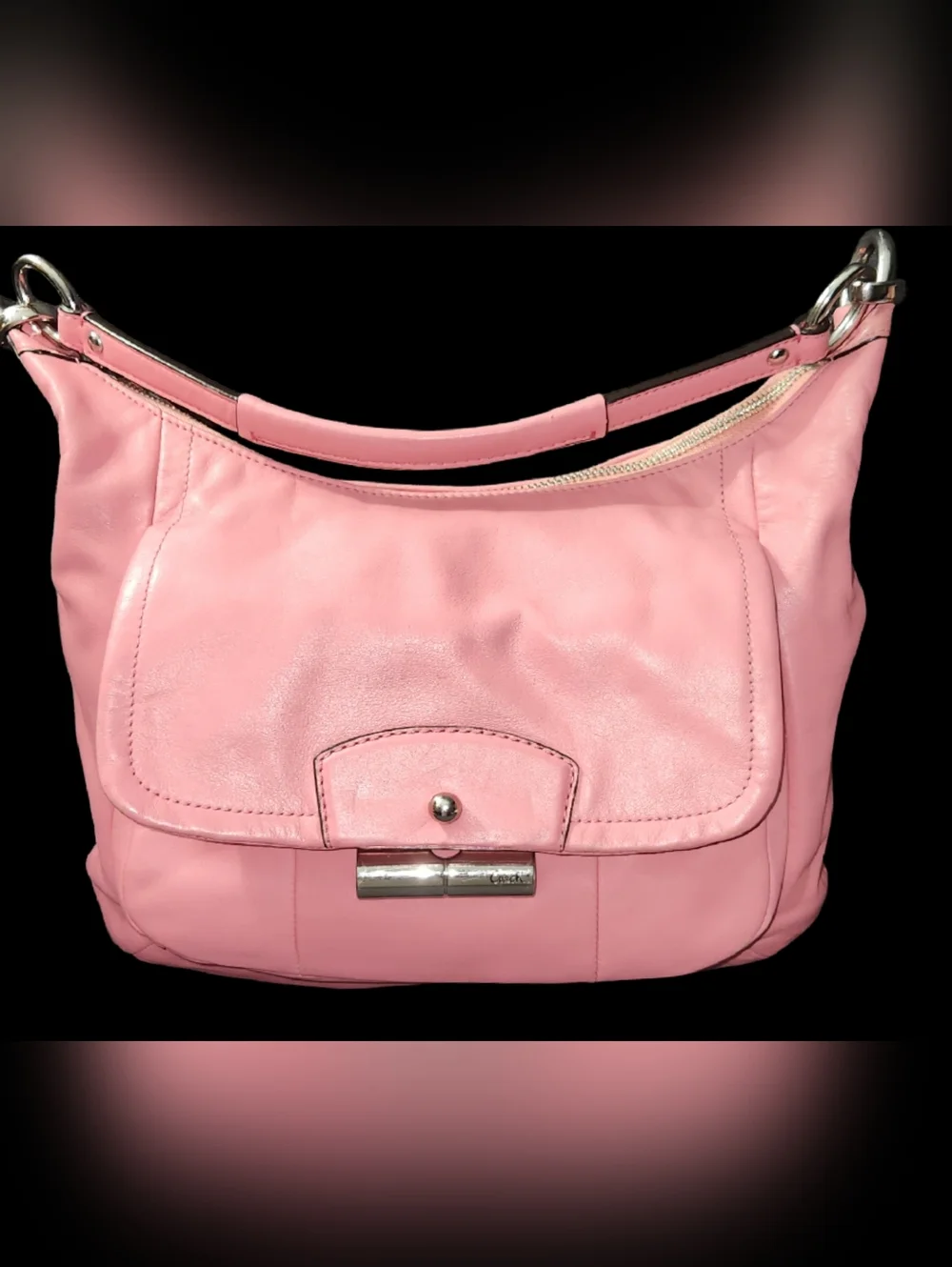 Coach Pink Leather Shoulder Bag Magnetic Fliplock Flap Hobo Purse